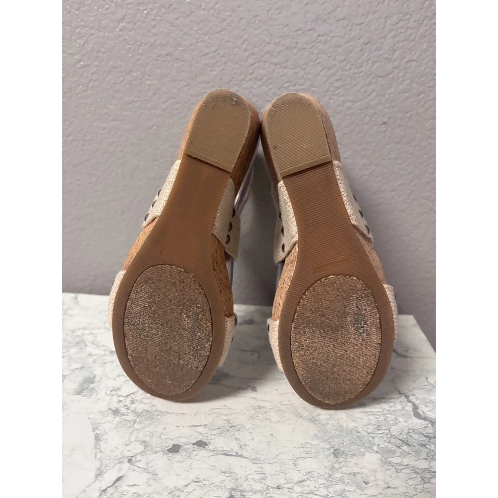 Lucky Brand Womens 6.5 Mariah Wedge Sandals Beige Cork Studded Platform Boho